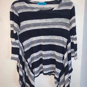 Flowy half-sleeve blouse top, navy blue, S